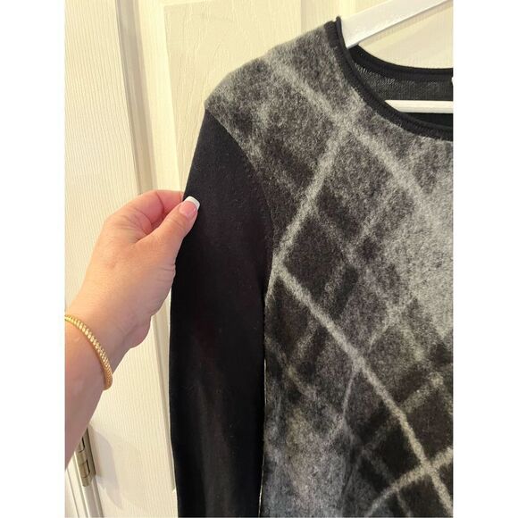 J. Jill Black & Gray Wool Blend Watercolor Argyle Crew Neck Sweater sz S - Picture 5 of 8